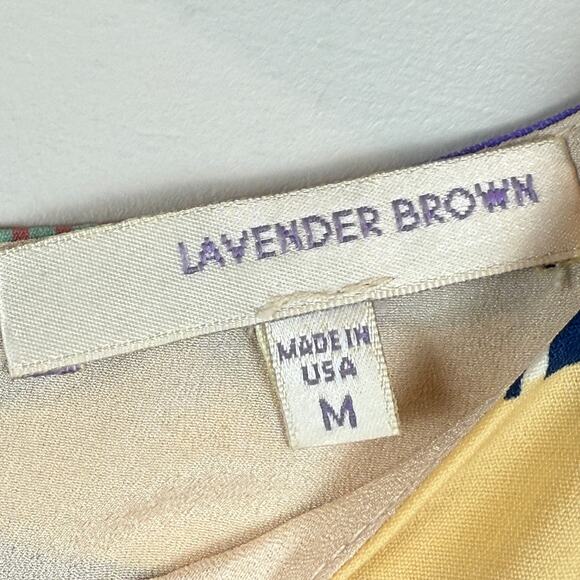 Lavender Brown Mini Dress Womens M Multicolor Geometric Print Short Sleeve Retro - Picture 4 of 7